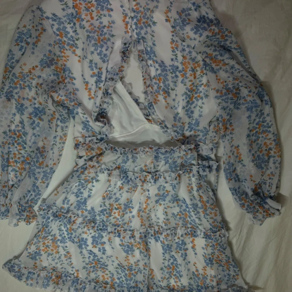 DOKOTOO Mini Dress Floral Deep V-Neck Ruffle Long Sleeve Open Back size XL - Picture 8 of 11